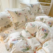 夏季全棉四件套纯棉公主风田园，床单被套夹棉床盖款三件套床上用品