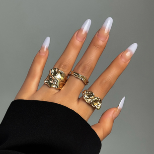 3件套开口金属褶皱戒指套装 欧美时尚潮小众嘻哈个性网红指环组合