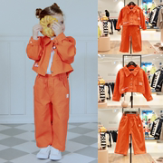 roanjane高端设计师儿童，牛仔套装韩国24春季橘色外套+裤子