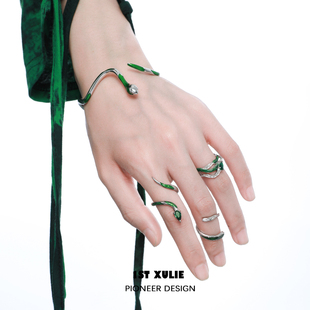 1stxulie原创纯银戒指蛇形，小众设计斯莱特林蛇院女孩闭眼入送礼物