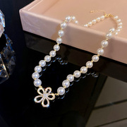韩国东大门时尚个性珍珠，镶钻花朵项链颈链，锁骨链网红气质项饰
