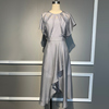 灰色欧根纱真丝连衣裙设计感小众轻奢高端不规则长裙私人订制