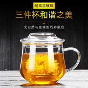 茶杯茶水分离杯泡茶玻璃杯水杯，男办公室带把手女花茶w过滤茶道杯