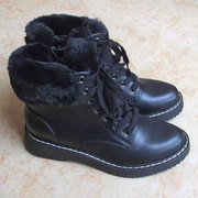 女鞋秋冬马丁厚底靴中跟流苏，圆头侧拉链短靴，外贸英伦靴黑色38