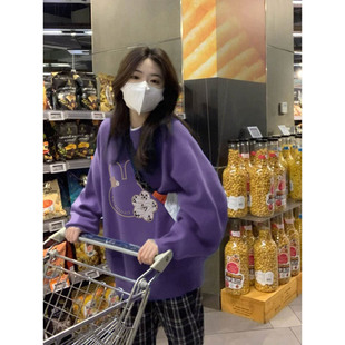 高级感超好看的紫色卫衣女2025早春装新款宽松慵懒风长袖上衣女装