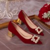 婚鞋女2024秀禾婚纱两穿红色加绒新娘鞋高跟粗跟不累脚订婚鞋