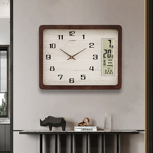 挂钟长方形实木万年历(万年历，)钟表家用客厅时尚办公室挂墙餐厅石英钟