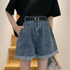 高腰牛仔短裤女夏装2024新款大码胖妹妹宽松显瘦百搭阔腿卷边热裤