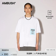AMBUSH男女同款白色宽松棉质PASS图案贴花短袖T恤
