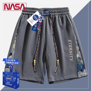 NASA民族风小熊刺绣美式短裤男夏季薄款宽松运动中裤休闲五分裤子