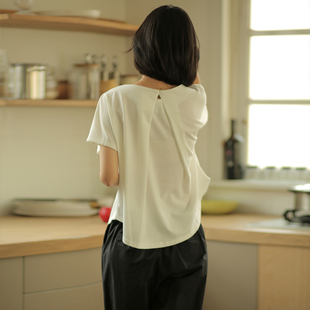 无谓韩式文艺2023夏女装前短后长宽松休闲短袖白色T恤女上衣