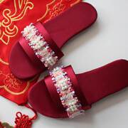 新娘拖鞋夏季小码女红色结婚鞋一对防滑配晨袍喜庆绸缎家居鞋男士