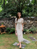 陈格格浪漫~白色蕾丝收腰连衣裙夏季短袖气质中长款圆领长裙