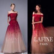 出售婚纱店处理二手九新酒红色渐变高端轻奢仙款法国兰斐正版礼服