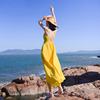 吊带长裙女夏季海边度假黄色沙滩裙气质性感露背长款雪纺连衣裙
