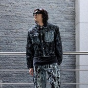 韩国潮牌byther男士春夏，韩版黑色烤漆立体口袋，翻领单排扣牛仔外套