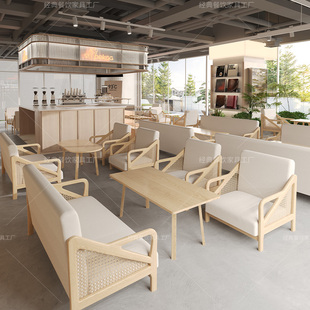 卡座沙发酒店大堂餐厅桌椅，组合简约咖啡厅，奶茶店休闲吧实木沙发椅