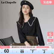 拉夏贝尔/La Chapelle春季甜美法衬衣女格子长袖宽松显瘦衬衫