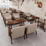 实木复古咖啡厅沙发餐厅酒吧小酒馆烧烤店清吧商用餐桌椅组合