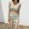 女士泳衣韩版性感修身小清新格子，高腰遮肚分体，开叉裙式比基尼