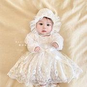 婴儿衣服春秋装连衣裙新生宝宝满月百日宴蕾丝公主，裙周岁宴礼服裙