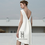 高级感 后构想 留法设计师品牌白色小心机性感深V露背气质连衣裙