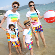 沙滩亲子装2024潮夏装母子母女一家四口三亚海边旅游渡假套装