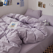 紫色品牌四件套床上用品水洗棉床单被套三件套学生宿舍单人床