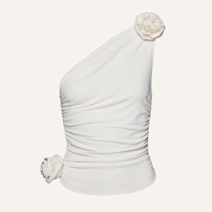 EAM STUDIO白色立体花朵斜肩吊带上衣女夏季小众设计感外穿小背心