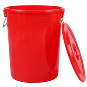 多奕美塑料水桶50L红色带盖加厚大号红色圆型储水桶收纳桶