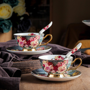 复古玫瑰欧式骨瓷咖啡杯套装小奢华陶瓷英式描金红茶杯下午茶杯具