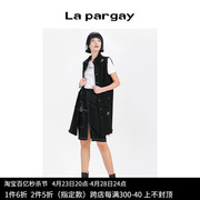 lapargay纳帕佳2023女装白色，上衣百搭休闲破洞无袖中长款马甲