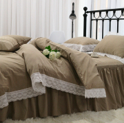 欧式北欧简约日式纯色环保，棉麻绣花花边，床裙款床上用品被套四件套