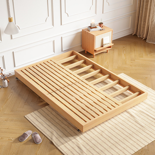 实木拖床榉木拖拉床子母，床下床儿童床带拖床地台榻榻米高低可