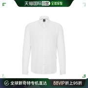 欧洲直邮HUGO BOSS/雨果 博斯 男士白色亚麻常规版型立领长袖衬衫