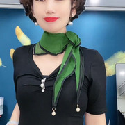 绿色小方巾小丝巾，女高档时尚百搭围巾夏季纱巾，遮颈纹防晒围脖巾