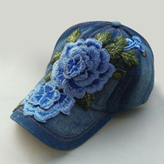 牛仔鸭舌帽女2024民族风帽，子夏季花棒球帽时尚出游绣花朵遮阳