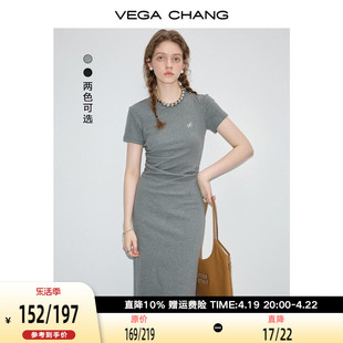 VEGA CHANG连衣裙女2024年夏季显瘦气质减龄长裙高级感t恤裙