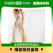 香港直邮潮奢asos女士设计交叉式束腰挂脖长款沙滩连衣裙(自然)
