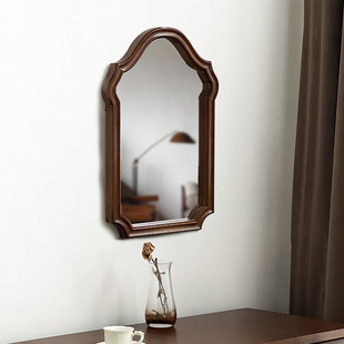 法式复古镜子桌面梳妆台实木框卧室化妆镜中古玄关，壁挂墙面装饰镜