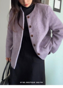 97 Sel boutique /法式复古慵懒风 时髦香芋紫圆领羊毛短款呢大衣