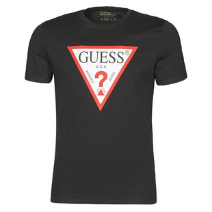 GUESS盖尔斯男装圆领短袖T恤经典倒三角图案黑色夏季套头衫