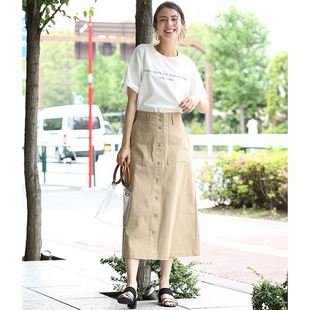日本原单女士半身裙纯棉，梭织卡其布短裙，中长长裙春夏款
