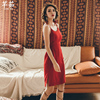 度假巴厘岛波西米亚吊带长裙性感夏女红色沙滩裙泰国连衣裙子