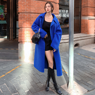 克莱因蓝大衣欧货外衣女设计感小众妮子外套2023年秋冬季