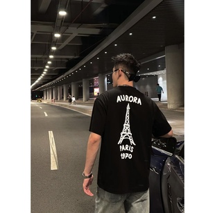 埃菲尔铁塔夏季百搭法国铁塔后背印花时尚，休闲短袖t恤