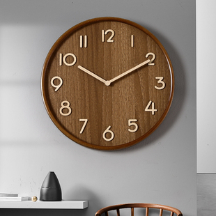 新中式简约挂钟实木家用创意2024客厅小时钟挂表挂墙现代钟表