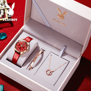 品牌手表石英表时尚抖音套装，送礼女士手表，女表圆形真皮钢国产腕表