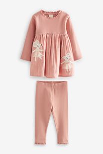 next儿童连衣裙套装2023秋季女童，粉色长袖+打底裤2件装3月-7歲