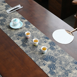 真彩织锦荷叶防水茶席，中式茶桌垫布茶台桌旗布艺，长条创意茶几桌布
